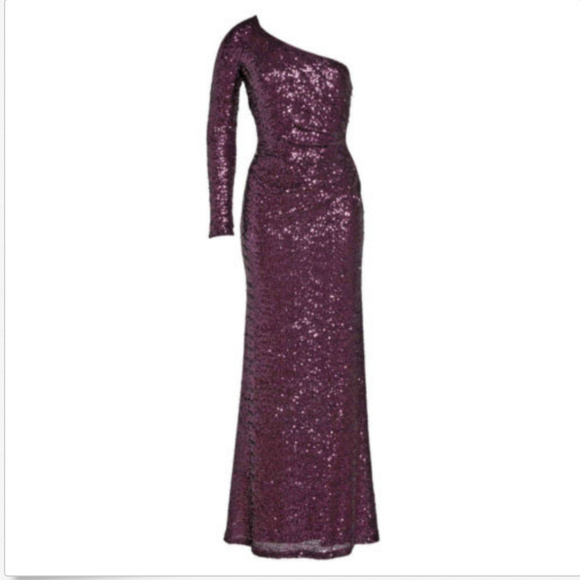 Sequin One Shoulder Long Sleeve Formal Gown Prom - Picture 3 of 7